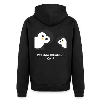Ich Mag Pinguine Okay? | Pinguin Liebhaber - Unisex Premium Bio Zip Hoodie - Schwarz - Hinten - Nico (187cm)