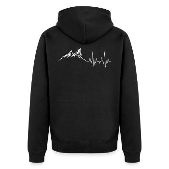 Downhill Herzschlag Mountainbike Berge MTB - Unisex Premium Bio Zip Hoodie - Schwarz - Hinten - Nico (187cm)