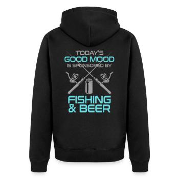 Todays good moos is sponsored by fishing - Unisex Premium Bio Zip Hoodie - Schwarz - Hinten - Nico (187cm)