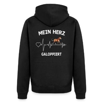 Pferd Reiten Herzschlag EKG Mädchen Pferde - Unisex Premium Bio Zip Hoodie - Schwarz - Hinten - Nico (187cm)