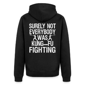 sicherlich kämpfte nicht jeder gegen KUNG FU - Unisex Premium Bio Zip Hoodie - Schwarz - Hinten - Nico (187cm)