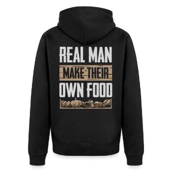 Real men make their own food Farmer Chicken - Unisex Premium Organic Zip Hoodie - black - Back - Nico (187cm)