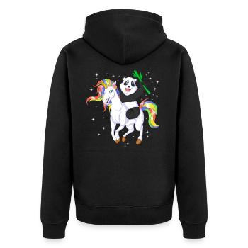 PANDA REITEN EINHORN - Unisex Premium Bio Zip Hoodie - Schwarz - Hinten - Nico (187cm)