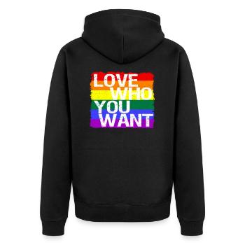 Aime qui tu veux flag LGBT LGBTQ Shirt Gay - Veste à capuche bio Premium Unisexe - noir - Dos - Nico (187cm)