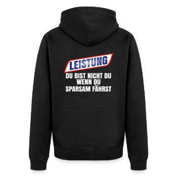 Du bist nicht du wenn du sparsam fährst - Unisex Premium Bio Zip Hoodie - Schwarz - Hinten - Nico (187cm)