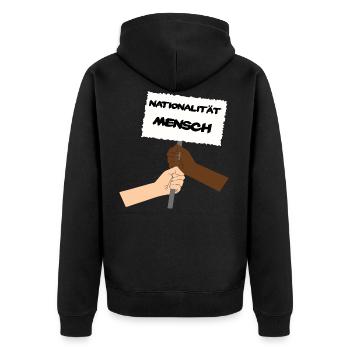 Antifaschismus Nationalität Mensch Antirassismus - Unisex Premium Bio Zip Hoodie - Schwarz - Hinten - Nico (187cm)