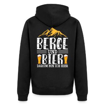 Berge und Bier Wandern Biertrinken Geschenk - Unisex Premium Bio Zip Hoodie - Schwarz - Hinten - Nico (187cm)