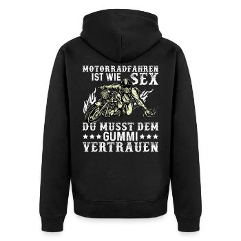 Motorradfahren ist wie Sex lustig Biker Geschenk - Unisex Premium Bio Zip Hoodie - Schwarz - Hinten - Nico (187cm)