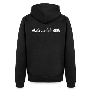 Biker Evolution Motorrad lustig Geschenk - Unisex Premium Bio Zip Hoodie - Schwarz - Hinten - Nico (187cm)