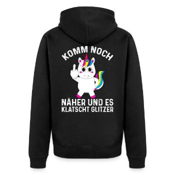 Einhorn frech lustig Geschenk Mittelfinger witzig - Unisex Premium Bio Zip Hoodie - Schwarz - Hinten - Nico (187cm)