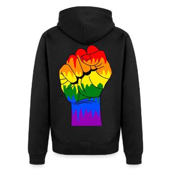 Schwule Faust - Unisex Premium Bio Zip Hoodie - Schwarz - Hinten - Nico (187cm)