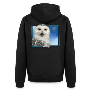 Schneeeule - Unisex Premium Bio Zip Hoodie - Schwarz - Hinten - Nico (187cm)