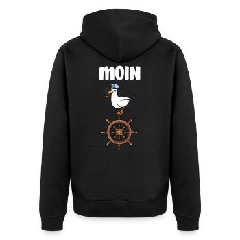 Moin Spruch - Möwe Vogel Segeln Meer Kapitän - Unisex Premium Bio Zip Hoodie - Schwarz - Hinten - Nico (187cm)