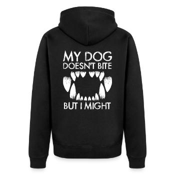 My dog doesn't bite but I might funny - Unisex Premium Organic Zip Hoodie - black - Back - Nico (187cm)
