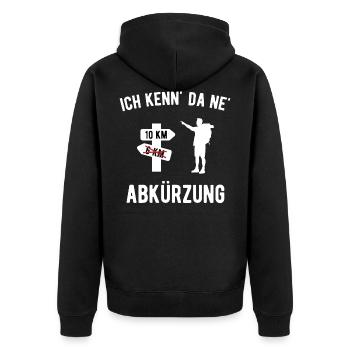 Ich kenn da ne Abkürzung - Unisex Premium Bio Zip Hoodie - Schwarz - Hinten - Nico (187cm)