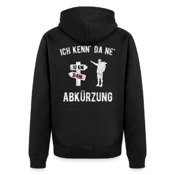 Ich kenn da ne Abkürzung - Unisex Premium Bio Zip Hoodie - Schwarz - Hinten - Nico (187cm)