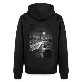 City New York Night USA Skyline Stadt - Unisex Premium Bio Zip Hoodie - Schwarz - Hinten - Nico (187cm)