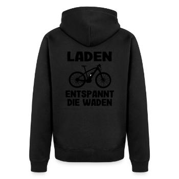 Anti E-Bike Mountainbike MTB Spruch Gegen Ebike - Unisex Premium Bio Zip Hoodie - Schwarz - Hinten - Nico (187cm)
