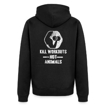 Kill workouts not animals - Fitness Vegan - Unisex Premium Organic Zip Hoodie - black - Back - Nico (187cm)