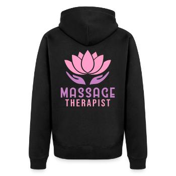 MASSAGE THERAPIST Massage therapist - Unisex Premium Bio Zip Hoodie - Schwarz - Hinten - Nico (187cm)
