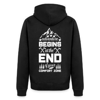Adventure begins at the end of your comfort zone - Unisex Premium Organic Zip Hoodie - black - Back - Nico (187cm)