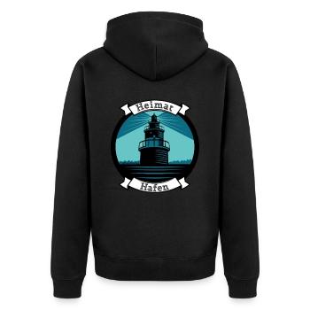 Heimathafen Leuchtturm - ImNordenVerankert - Unisex Premium Bio Zip Hoodie - Schwarz - Hinten - Nico (187cm)