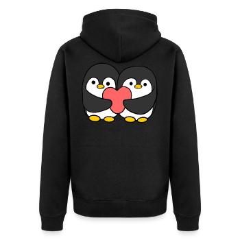 Dessin animé, pingouin, couple, tenue, a, coeur - Veste à capuche bio Premium Unisexe - noir - Dos - Nico (187cm)