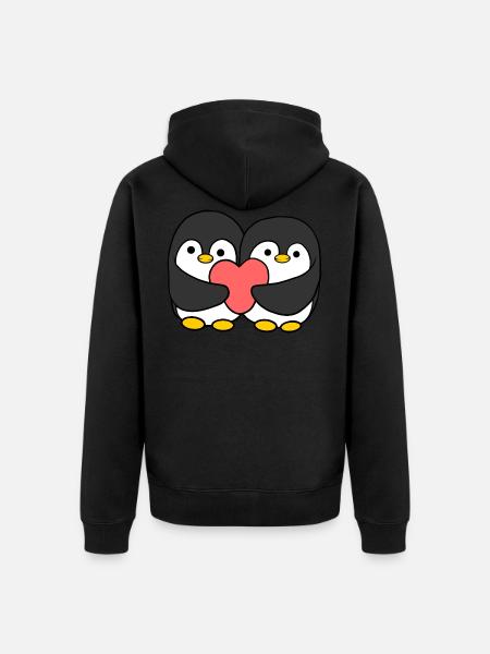Pareja de pingüinos de dibujos animados sosteniendo un corazón - Chaqueta con capucha prémium ecológica unisex - negro