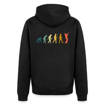 Trompetenspieler Evolution Trompete Retro - Unisex Premium Bio Zip Hoodie - Schwarz - Hinten - Nico (187cm)
