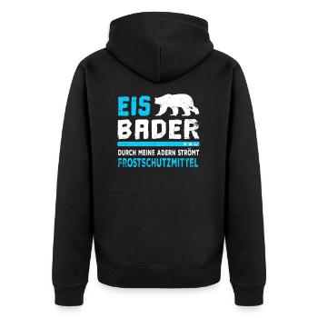 Eisbader Eis schwimmer Kältebad Eisbaden Winterbad - Unisex Premium Bio Zip Hoodie - Schwarz - Hinten - Nico (187cm)