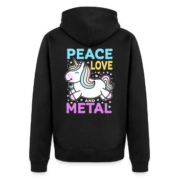 Metal unicorn - Peace Love and Metal - Unisex Premium Organic Zip Hoodie - black - Back - Nico (187cm)
