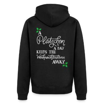 A Plätzchen a day keeps the Weihnachtsstress away - Unisex Premium Bio Zip Hoodie - Schwarz - Hinten - Nico (187cm)