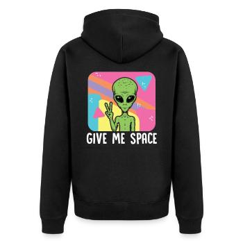 Give me space Alien Ufo - Unisex Premium Bio Zip Hoodie - Schwarz - Hinten - Nico (187cm)