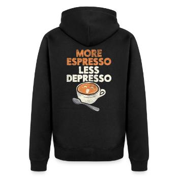 More Espresso Less Depresso Barista Espresso bar - Unisex Premium Organic Zip Hoodie - black - Back - Nico (187cm)