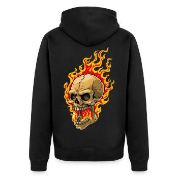 Menschlicher Schädel mit Flammen - Unisex Premium Bio Zip Hoodie - Schwarz - Hinten - Nico (187cm)