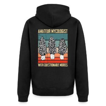 Amateur mycologist with questionable morels Morel - Unisex Premium Bio Zip Hoodie - Schwarz - Hinten - Nico (187cm)