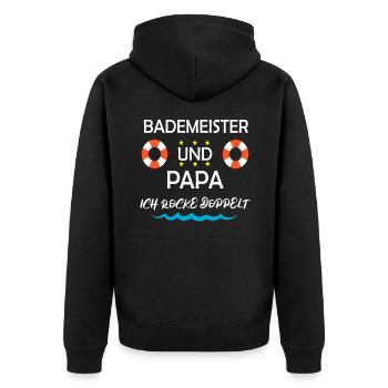 Bademeister Papa Vater Rettungsschwimmer Geschenk - Unisex Premium Bio Zip Hoodie - Schwarz - Hinten - Nico (187cm)