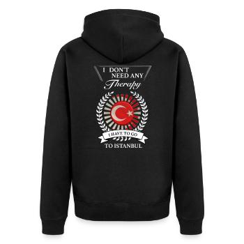 Ich brauche keine Therapie, ich muss nach Istanbul - Unisex Premium Bio Zip Hoodie - Schwarz - Hinten - Nico (187cm)