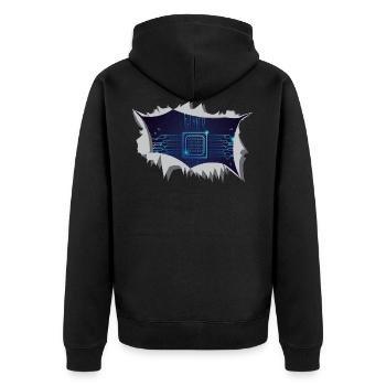 GEEK - SCHALTUNG DRUCKEN - Unisex Premium Bio Zip Hoodie - Schwarz - Hinten - Nico (187cm)