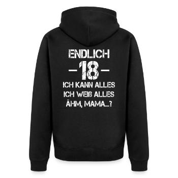 18 Geburtstag 18 Jahre Volljährig Erwachsen 18ter - Unisex Premium Bio Zip Hoodie - Schwarz - Hinten - Nico (187cm)