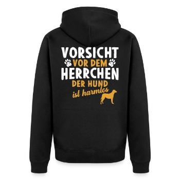 Vorsicht vor dem Herrchen der Hund ist harmlos - Unisex Premium Bio Zip Hoodie - Schwarz - Hinten - Nico (187cm)