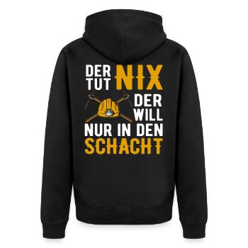 Bergbau Bergmann Ruhrpott Kumpel Bergmänner - Unisex Premium Bio Zip Hoodie - Schwarz - Hinten - Nico (187cm)