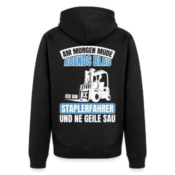 Staplerfahrer Gabelstaplerfahrer Gabelstapler - Unisex Premium Bio Zip Hoodie - Schwarz - Hinten - Nico (187cm)