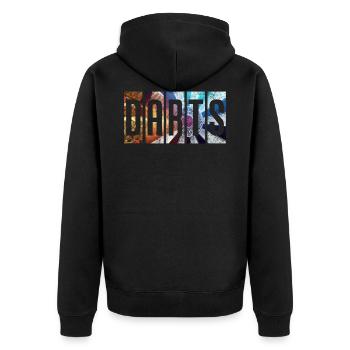 Darts Dart Darten Dartscheibe Geschenk - Unisex Premium Bio Zip Hoodie - Schwarz - Hinten - Nico (187cm)