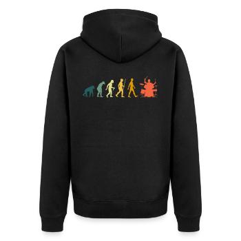 Schlagzeug Evolution Drummer Schlagzeuger Retro - Unisex Premium Bio Zip Hoodie - Schwarz - Hinten - Nico (187cm)