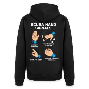 Taucher Handzeichen Scuba Diving - Unisex Premium Bio Zip Hoodie - Schwarz - Hinten - Nico (187cm)