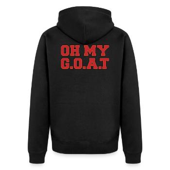 OH MY GOAT AMERICAN FOOTBALL TB FAN GESCHENK - Unisex Premium Bio Zip Hoodie - Schwarz - Hinten - Nico (187cm)