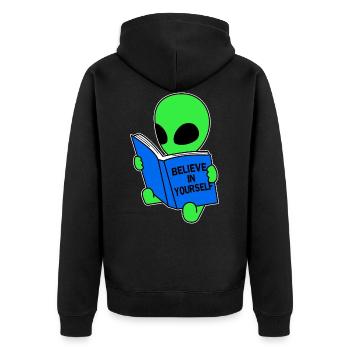 Believe In Yourself Alien Ufo - Unisex Premium Bio Zip Hoodie - Schwarz - Hinten - Nico (187cm)