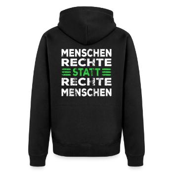 Menschenrechte statt rechte Menschen Spruch - Unisex Premium Bio Zip Hoodie - Schwarz - Hinten - Nico (187cm)