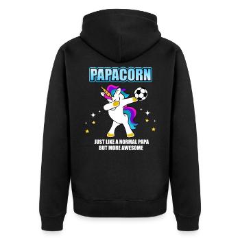 Papacorn - Papa Einhorn Fußball Dabbing Unicorn - Unisex Premium Bio Zip Hoodie - Schwarz - Hinten - Nico (187cm)